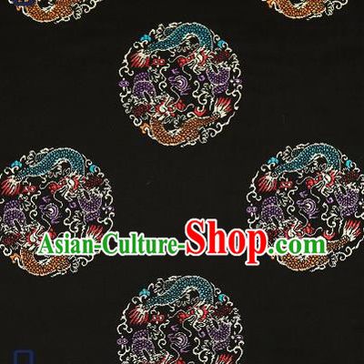 Traditional Chinese Black Brocade Fabric Asian Dragons Pattern Design Satin Cushion Silk Fabric Material