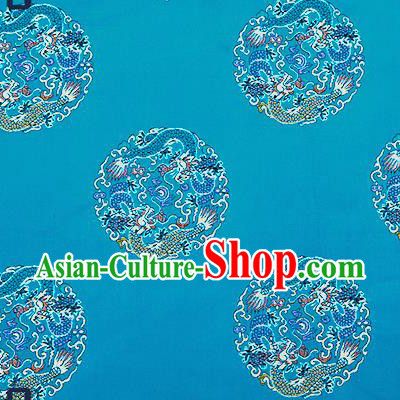 Traditional Chinese Blue Brocade Fabric Asian Dragons Pattern Design Satin Cushion Silk Fabric Material