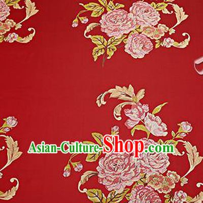 Chinese Traditional Red Brocade Fabric Asian Peony Pattern Design Satin Cushion Silk Fabric Material