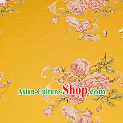 Chinese Traditional Yellow Brocade Fabric Asian Peony Pattern Design Satin Cushion Silk Fabric Material