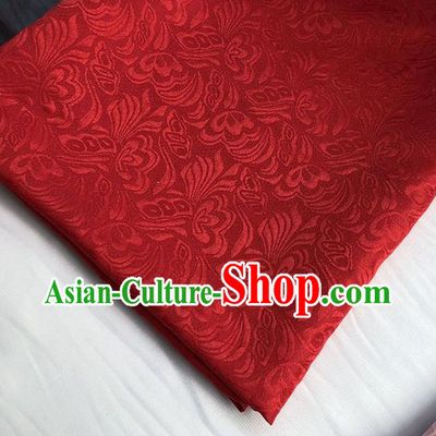 Asian Chinese Fabric Traditional Butterfly Pattern Design Red Brocade Fabric Chinese Costume Silk Fabric Material