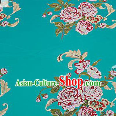 Chinese Traditional Green Brocade Fabric Asian Peony Pattern Design Satin Cushion Silk Fabric Material