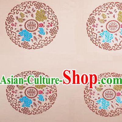 Chinese Traditional Beige Brocade Fabric Asian Peony Pattern Design Satin Cushion Silk Fabric Material