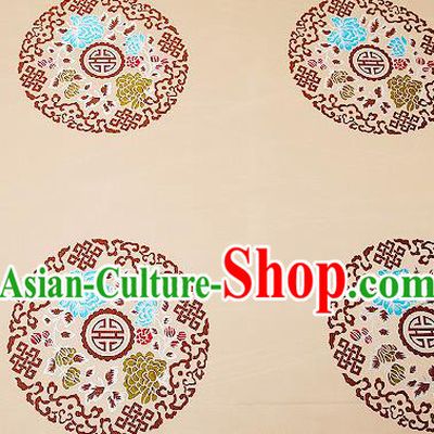 Chinese Traditional Khaki Brocade Fabric Asian Peony Pattern Design Satin Cushion Silk Fabric Material