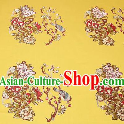 Chinese Traditional Yellow Brocade Fabric Asian Embroidery Pattern Design Satin Cushion Silk Fabric Material