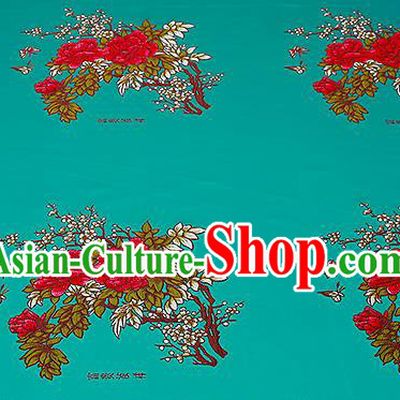 Chinese Traditional Green Brocade Fabric Asian Embroidery Peony Pattern Design Satin Cushion Silk Fabric Material