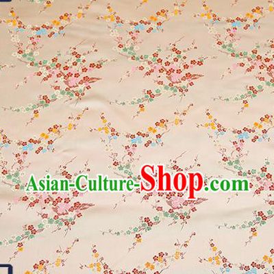 Chinese Traditional Light Golden Brocade Fabric Asian Plum Blossom Pattern Design Satin Tang Suit Silk Fabric Material