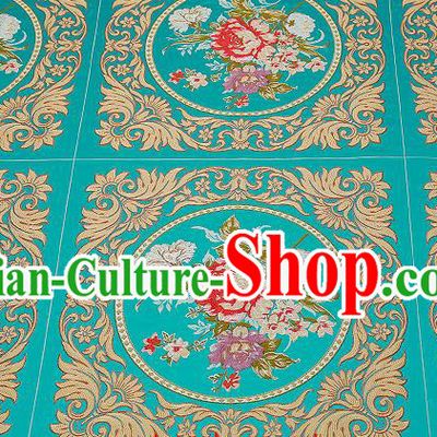 Chinese Traditional Green Brocade Fabric Asian Embroidery Peony Pattern Design Satin Cushion Silk Fabric Material