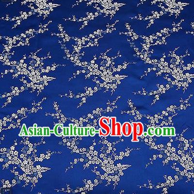 Chinese Traditional Navy Brocade Fabric Asian Plum Blossom Pattern Design Satin Tang Suit Silk Fabric Material