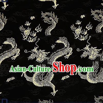 Chinese Traditional Black Brocade Fabric Asian Dragons Pattern Design Satin Tang Suit Silk Fabric Material