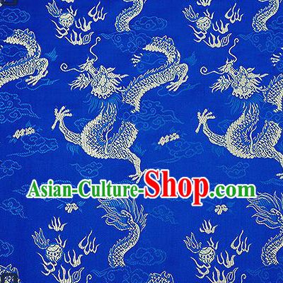 Chinese Traditional Blue Brocade Fabric Asian Dragons Pattern Design Satin Tang Suit Silk Fabric Material