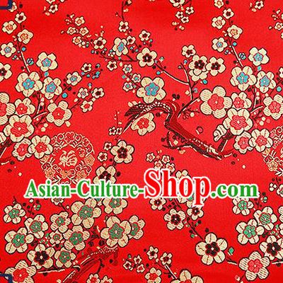 Chinese Traditional Red Brocade Fabric Classical Plum Blossom Pattern Design Satin Tang Suit Silk Fabric Material