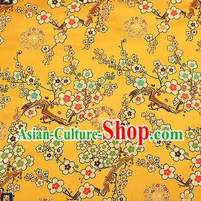Chinese Traditional Golden Brocade Fabric Classical Plum Blossom Pattern Design Satin Tang Suit Silk Fabric Material