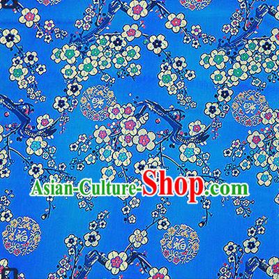 Chinese Traditional Blue Brocade Fabric Classical Plum Blossom Pattern Design Satin Tang Suit Silk Fabric Material
