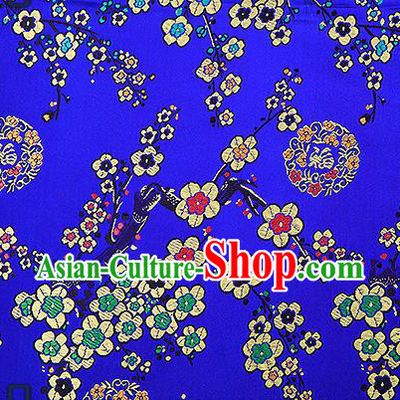 Chinese Traditional Royalblue Brocade Fabric Classical Plum Blossom Pattern Design Satin Tang Suit Silk Fabric Material