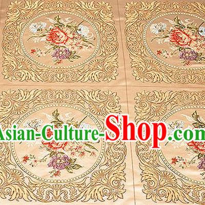 Chinese Traditional Golden Brocade Fabric Asian Embroidery Peony Pattern Design Satin Cushion Silk Fabric Material
