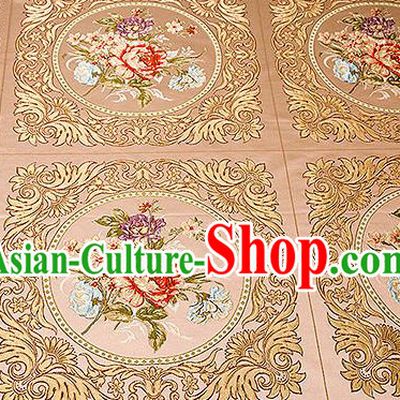 Chinese Traditional Khaki Brocade Fabric Asian Embroidery Peony Pattern Design Satin Cushion Silk Fabric Material