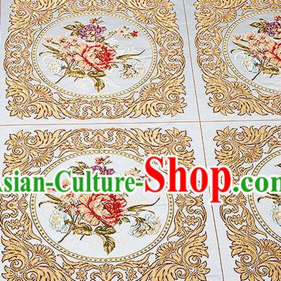 Chinese Traditional Blue Brocade Fabric Asian Embroidery Peony Pattern Design Satin Cushion Silk Fabric Material