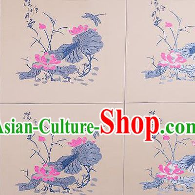 Chinese Traditional Beige Brocade Fabric Asian Embroidery Lotus Pattern Design Satin Cushion Silk Fabric Material