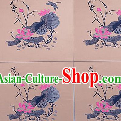 Chinese Traditional Khaki Brocade Fabric Asian Embroidery Lotus Pattern Design Satin Cushion Silk Fabric Material