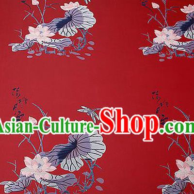 Chinese Traditional Red Brocade Fabric Asian Embroidery Lotus Pattern Design Satin Cushion Silk Fabric Material