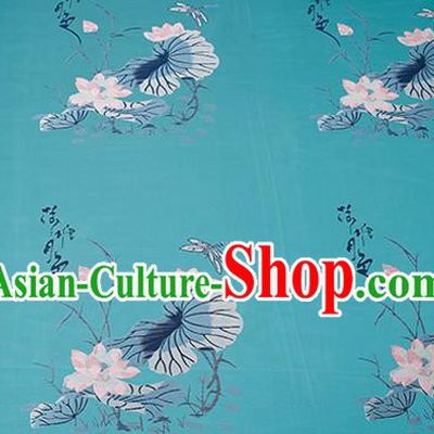 Chinese Traditional Green Brocade Fabric Asian Embroidery Lotus Pattern Design Satin Cushion Silk Fabric Material