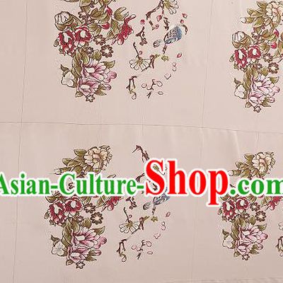 Chinese Traditional Beige Brocade Fabric Asian Embroidery Pattern Design Satin Cushion Silk Fabric Material