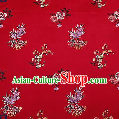 Chinese Traditional Wine Red Brocade Fabric Classical Plum Blossom Orchid Bamboo Chrysanthemum Pattern Design Satin Tang Suit Silk Fabric Material