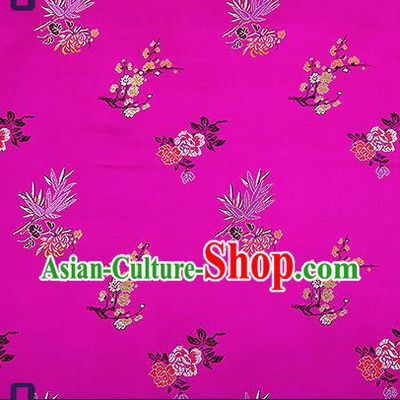 Chinese Traditional Rosy Brocade Fabric Classical Plum Blossom Orchid Bamboo Chrysanthemum Pattern Design Satin Tang Suit Silk Fabric Material