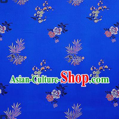 Chinese Traditional Royalblue Brocade Fabric Classical Plum Blossom Orchid Bamboo Chrysanthemum Pattern Design Satin Tang Suit Silk Fabric Material