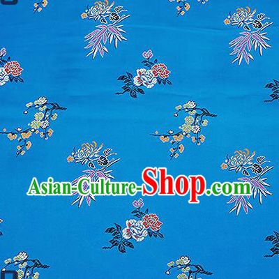 Chinese Traditional Blue Brocade Fabric Classical Plum Blossom Orchid Bamboo Chrysanthemum Pattern Design Satin Tang Suit Silk Fabric Material