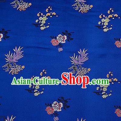 Chinese Traditional Navy Brocade Fabric Classical Plum Blossom Orchid Bamboo Chrysanthemum Pattern Design Satin Tang Suit Silk Fabric Material