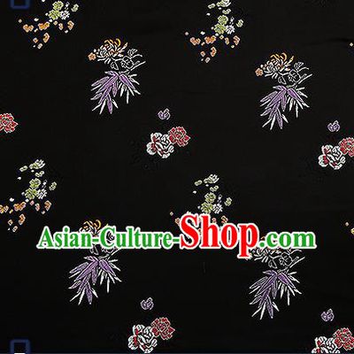 Chinese Traditional Black Brocade Fabric Classical Plum Blossom Orchid Bamboo Chrysanthemum Pattern Design Satin Tang Suit Silk Fabric Material