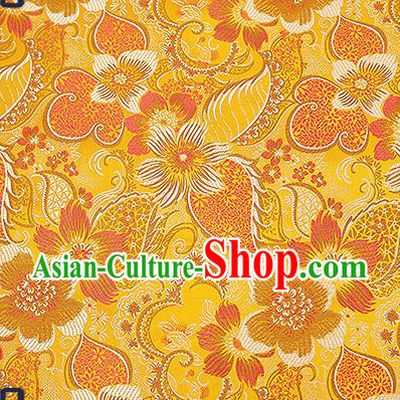 Chinese Traditional Yellow Brocade Fabric Classical Palace Flowers Pattern Design Satin Tang Suit Silk Fabric Material