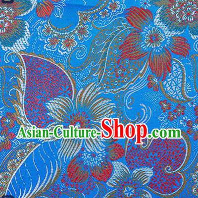 Chinese Traditional Blue Brocade Fabric Classical Palace Flowers Pattern Design Satin Tang Suit Silk Fabric Material