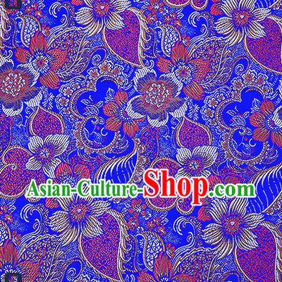 Chinese Traditional Royalblue Brocade Fabric Classical Palace Flowers Pattern Design Satin Tang Suit Silk Fabric Material