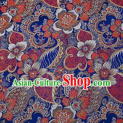 Chinese Traditional Navy Brocade Fabric Classical Palace Flowers Pattern Design Satin Tang Suit Silk Fabric Material