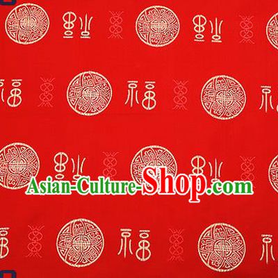 Chinese Traditional Red Brocade Drapery Classical Fu Character Pattern Design Satin Tang Suit Silk Fabric Material