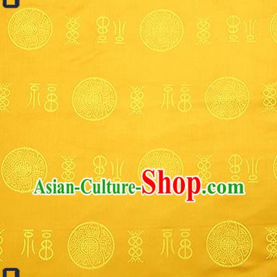 Chinese Traditional Yellow Brocade Drapery Classical Fu Character Pattern Design Satin Tang Suit Silk Fabric Material