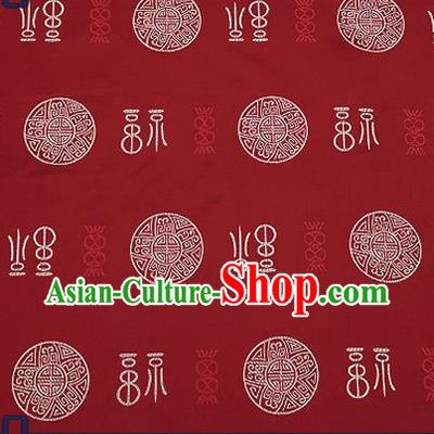 Chinese Traditional Wine Red Brocade Drapery Classical Fu Character Pattern Design Satin Tang Suit Silk Fabric Material