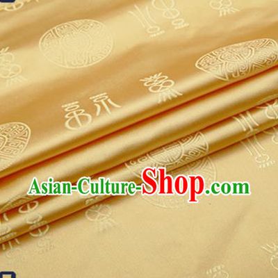 Chinese Traditional Golden Brocade Drapery Classical Fu Character Pattern Design Satin Tang Suit Silk Fabric Material