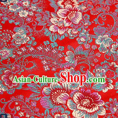 Chinese Traditional Red Brocade Drapery Classical Peony Pattern Design Satin Tang Suit Qipao Silk Fabric Material