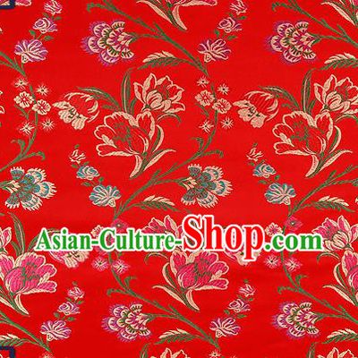 Traditional Chinese Red Brocade Drapery Classical Tulipa Pattern Design Satin Cheongsam Silk Fabric Material