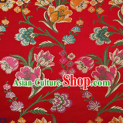 Traditional Chinese Purplish Red Brocade Drapery Classical Tulipa Pattern Design Satin Cheongsam Silk Fabric Material