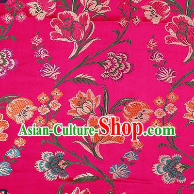 Traditional Chinese Rosy Brocade Drapery Classical Tulipa Pattern Design Satin Cheongsam Silk Fabric Material