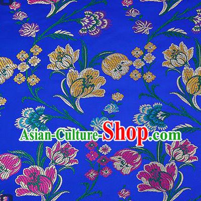Traditional Chinese Royalblue Brocade Drapery Classical Tulipa Pattern Design Satin Cheongsam Silk Fabric Material