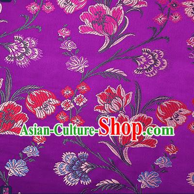 Traditional Chinese Purple Brocade Drapery Classical Tulipa Pattern Design Satin Cheongsam Silk Fabric Material