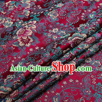 Chinese Traditional Amaranth Brocade Drapery Classical Peony Pattern Design Satin Tang Suit Qipao Silk Fabric Material