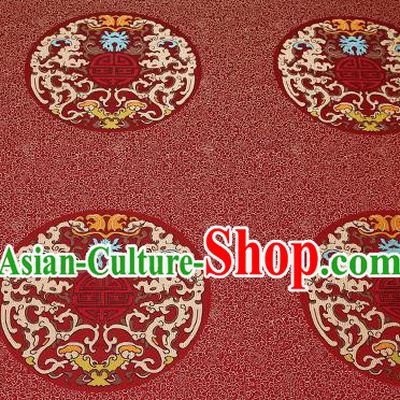 Traditional Chinese Red Brocade Drapery Classical Kui Dragon Pattern Design Satin Table Flag Silk Fabric Material