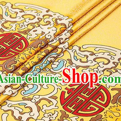 Traditional Chinese Yellow Brocade Drapery Classical Kui Dragon Pattern Design Satin Table Flag Silk Fabric Material